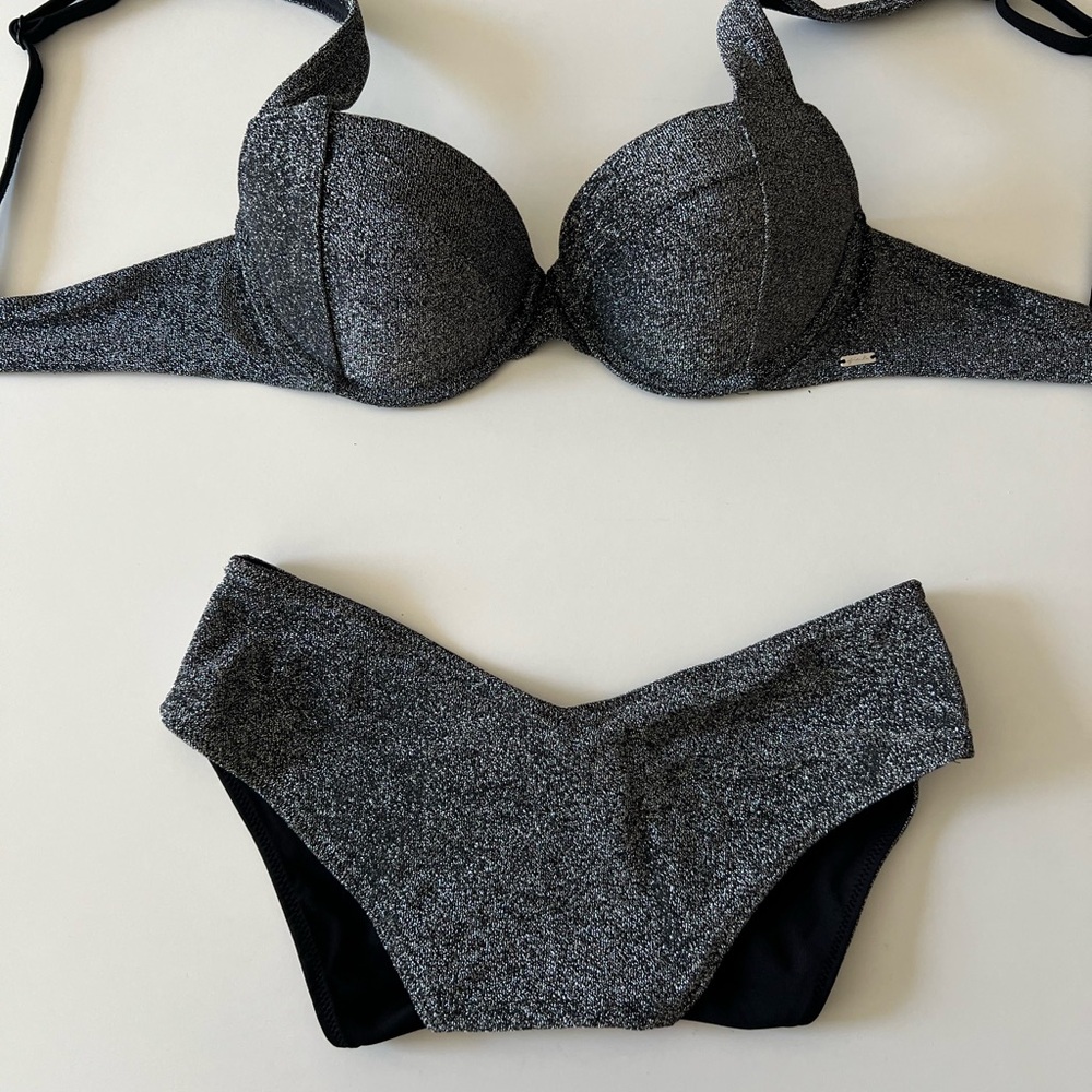 PINK Victoria's Secret Black Glitter Bikini Set